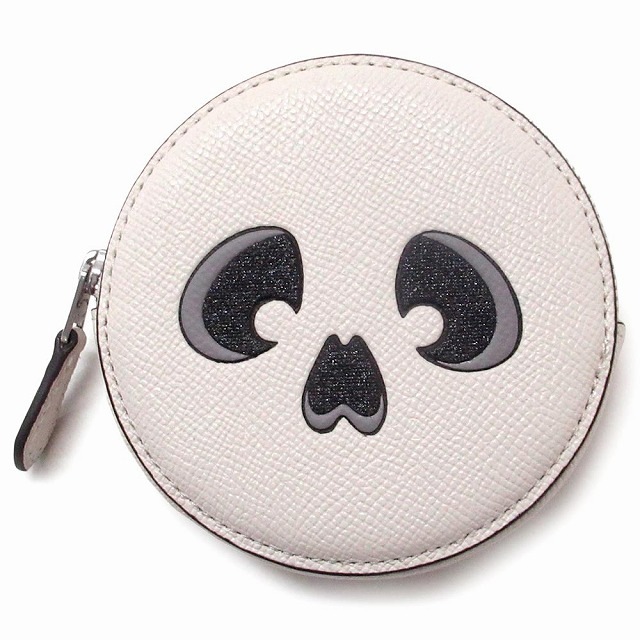 コーチ コインケース COACH アウトレット レザー ハロウィングラフィック スカル 丸型コインケース CW935 SVHA