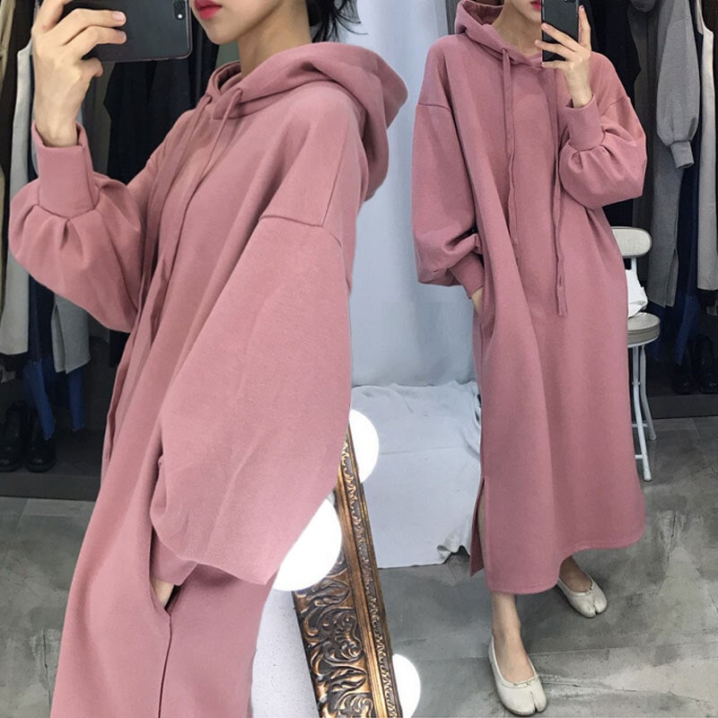 トレーナーワンピース　フード付き ワイド ルーズ ワンピース