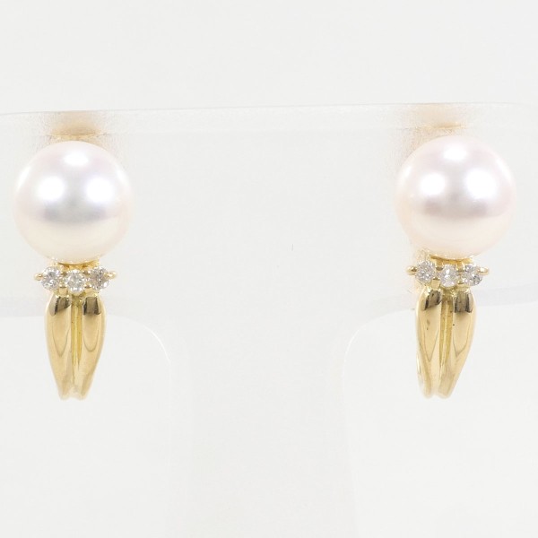 K18 18金 YG イヤリング パール(真珠) ダイヤ 0.03 ×2 ジュエリー 中古