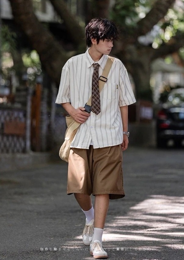 レトロサマーシャツ カジュアルパンツ/ハーフパンツ2点セット 可愛いカップル服 メンズセットアップ