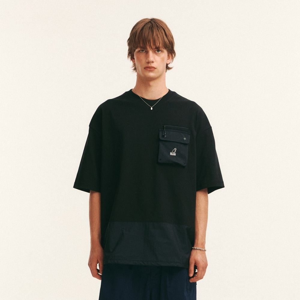 ミックスド ファブリック 半袖 Tシャツ ブラック 2784