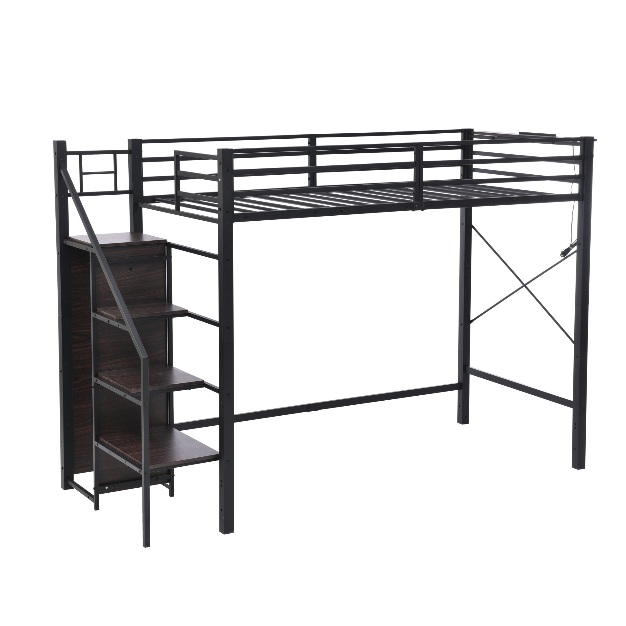 ロフトベッド コンセント 収納 棚付き 耐荷重150kg 北欧風 2段ベッド スチール 耐衝撃