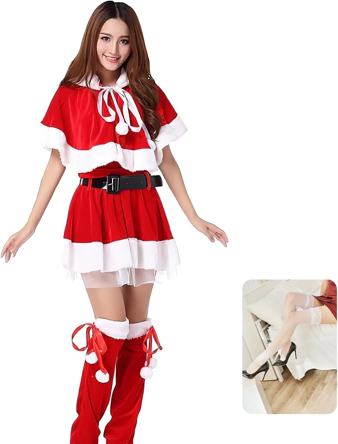 クリスマスコフレ サンタコスプレ レディース 黒サンタ 6点セット ネコ耳 ポンチョ クリスマス サンタ コスプレ 黒 セクシー ブラックサンタ クリスマスコスプレ サンタコス サンタ衣装 コス