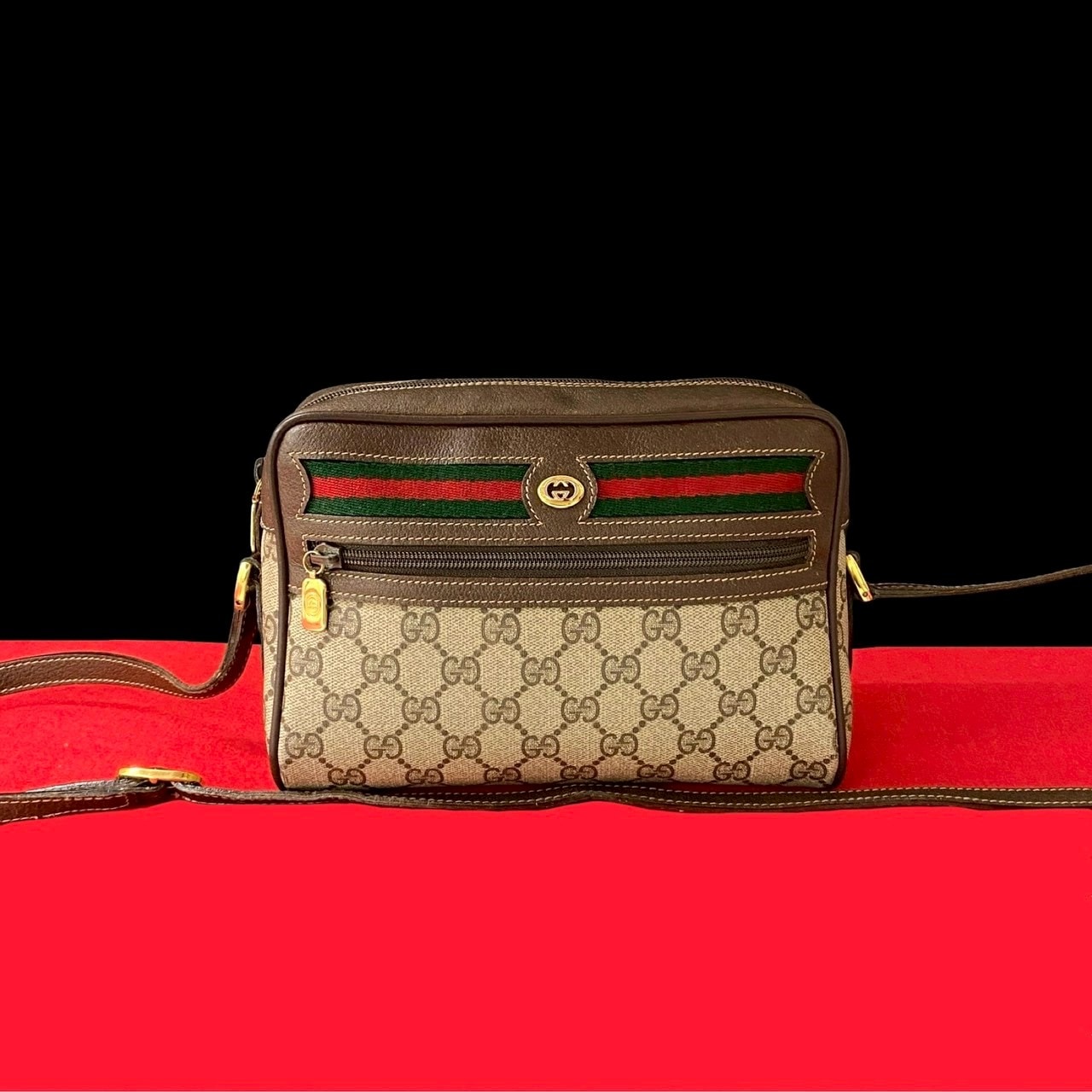 ヴィンテージ シェリーライン GG ロゴ 金具ショルダーバッグ レザー PVC ブラウン 38058