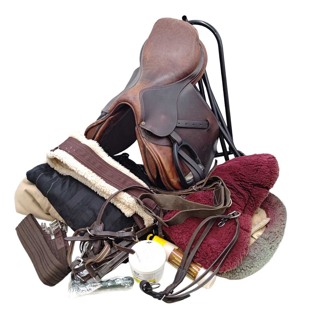 【中古】BRUNO DELGRANGE ブルーノ デルグランジュ BD A165/3A 障害鞍 その他 鐙 メッシュラグ サドルパッド ランジローラー 他 乗馬 馬術 まとめ