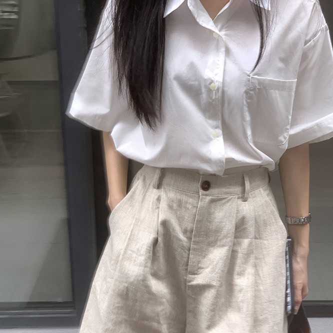 2026 冷淡風 白 半袖 シャツ 春夏 薄手 トップス レディース おしゃれ ゆったり 塩系 シャツ241239