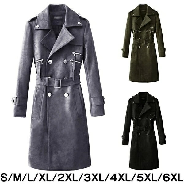 スエード生地 ロング トレンチコート メンズ ロングコート 男性用 春コート ビンテージ風 スプリングコート ビジネス フォーマル 春秋コート メンズコート 防風 アウター 大きいサイズ スリム ブラ