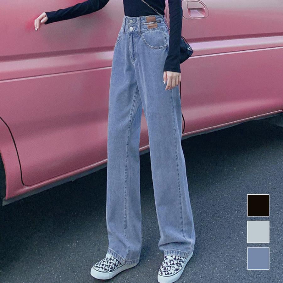 デニムパンツ レディース ジーンズ ストレートデニムパンツ セミワイドパンツ