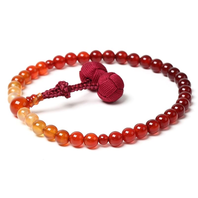 念珠堂 女性用 高級天然石 瑪瑙(メノウ)グラデーション 房がクシャクシャにならない丈夫な 梵天房 (絹100%) すべての宗派でお使い頂ける 数珠袋付き 手作り 念珠 国産 念