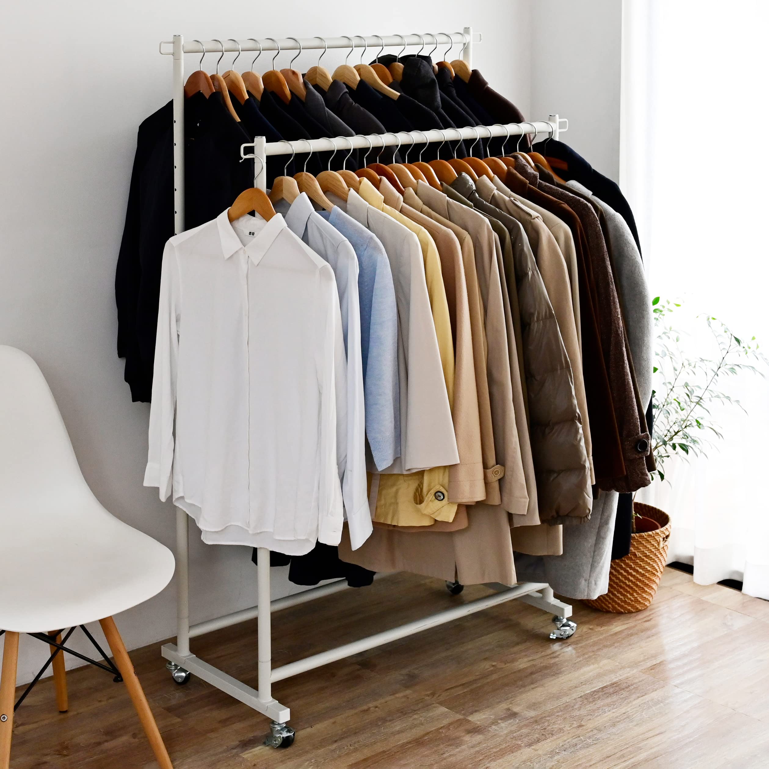 山善(YAMAZEN) ハンガーラック 頑丈 キャスター付き ダブル 幅91.5×奥行43×高さ109.5/114~169cm(5cmピッチ12段階) 全体耐荷重80 高荷重でも動かしやすい 大容量