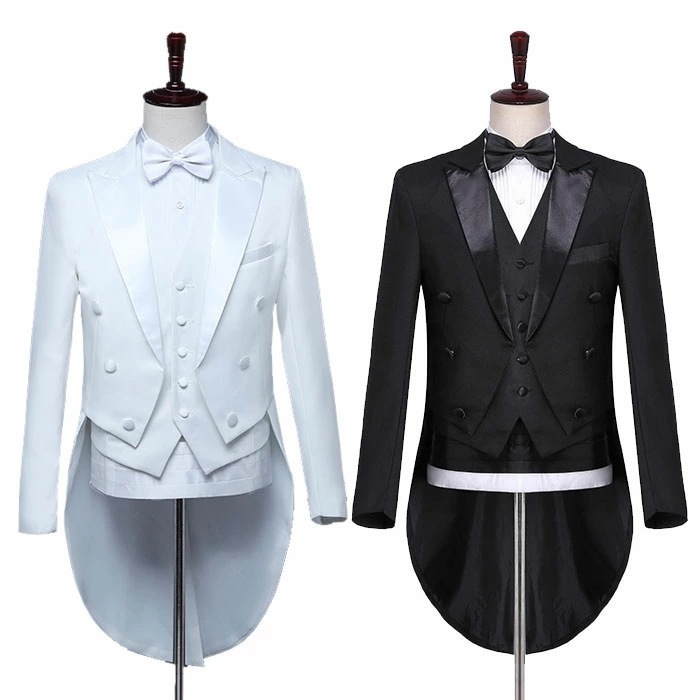 メンズ 燕尾服 5点セット ジャケット パンツ ベスト 蝶ネクタイ カマーバンド ブラック 黒 ホワイト 白 結婚式 ウエディング ウェディング パーティ イベント 演奏会 発表会 フォーマル お呼ば
