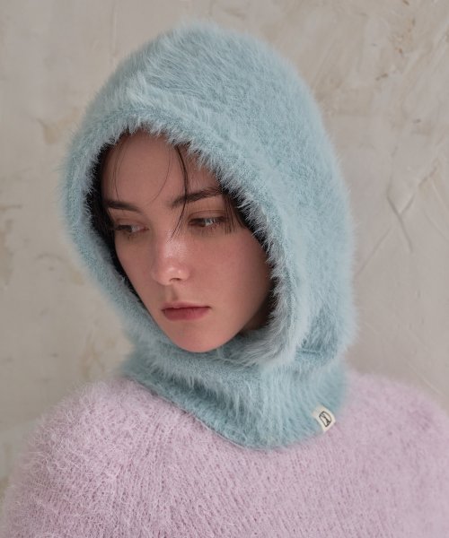 Square Label Hairy Balaclava Blue