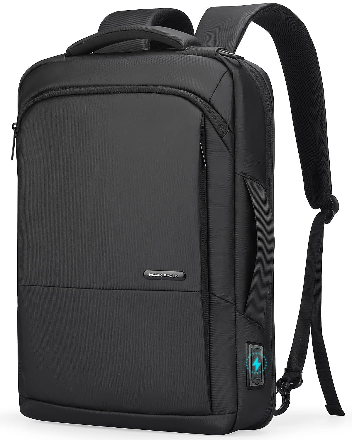 ビジネスリュック 薄型 メンズバックパック usbポート付き 15.6インチラップトップ 撥水加工 多機能 防水ポケット リュックストナップ収納可能 斜め掛け荷物ストラップ付き 通勤 通学 出張 旅行