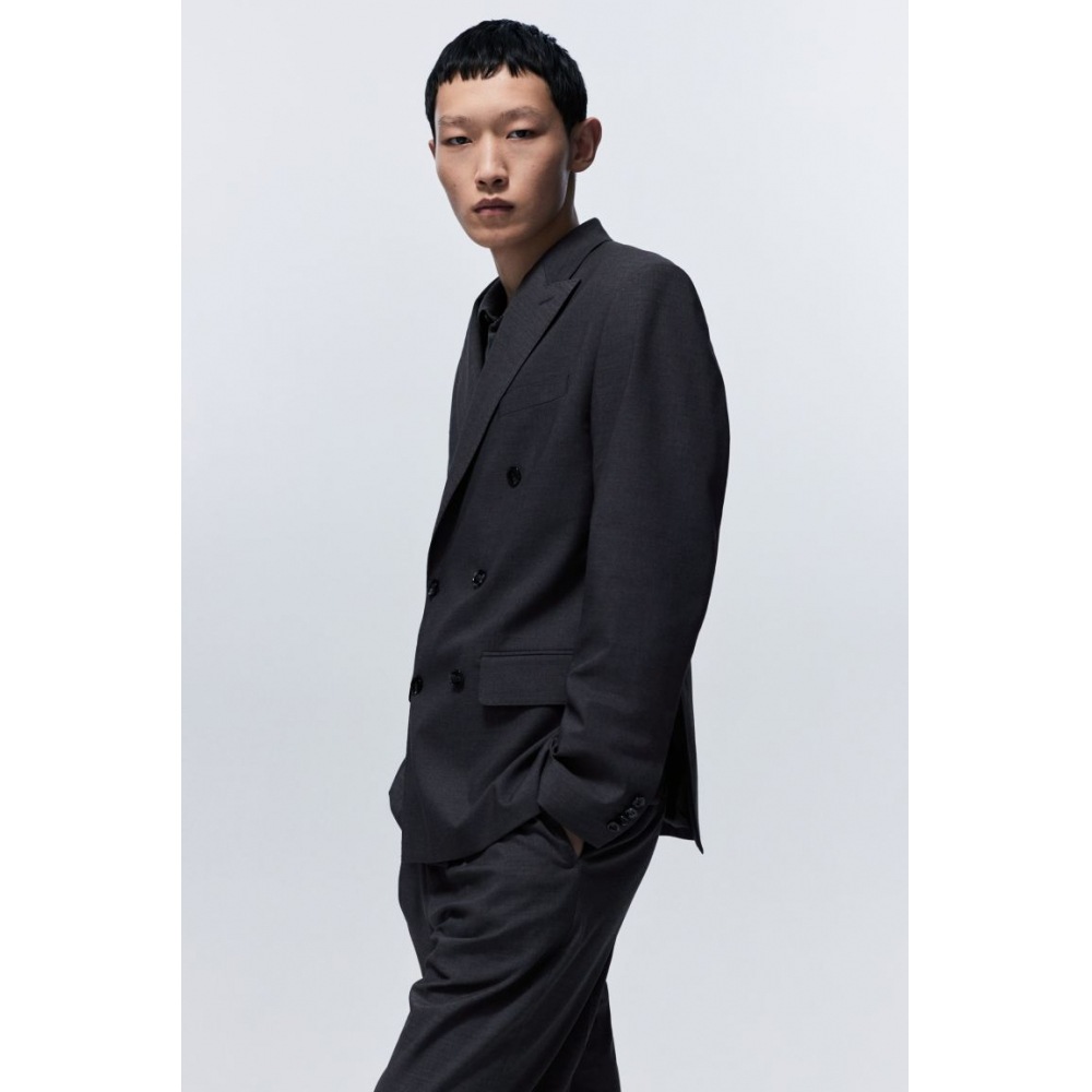 H&M ダブルブレストジャケットレギュラーフィットダークグレー