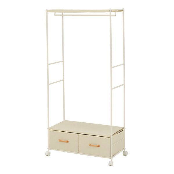 ハンガーラック 幅75cm 高さ155cm キャスター 引き出し シンプル ホワイト KHR-3157WH
