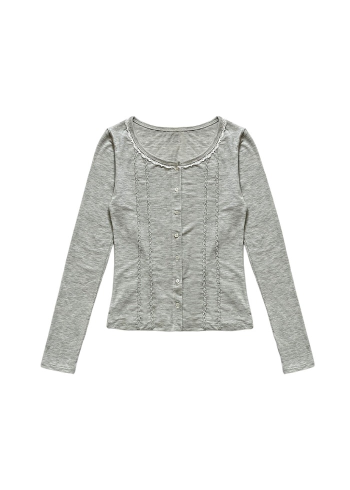 【NOFFICIALNNOFFICE】 LACE NECK RUCHED CARDIGAN TOP : MELANGE GRAY 7,622円