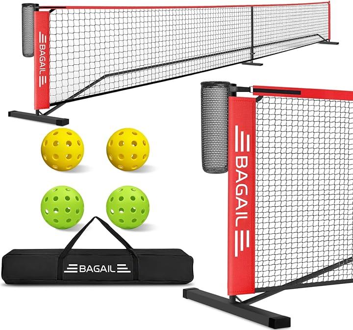 ピックルボールネットアウトドア用 6.7Ｍ/22FT規格サイズネット ポータブル 屋外規制サイズ ボールコレクター付き 簡単に組み立て(ブラック＋レッド, 6.7Ｍ/22FT規格)