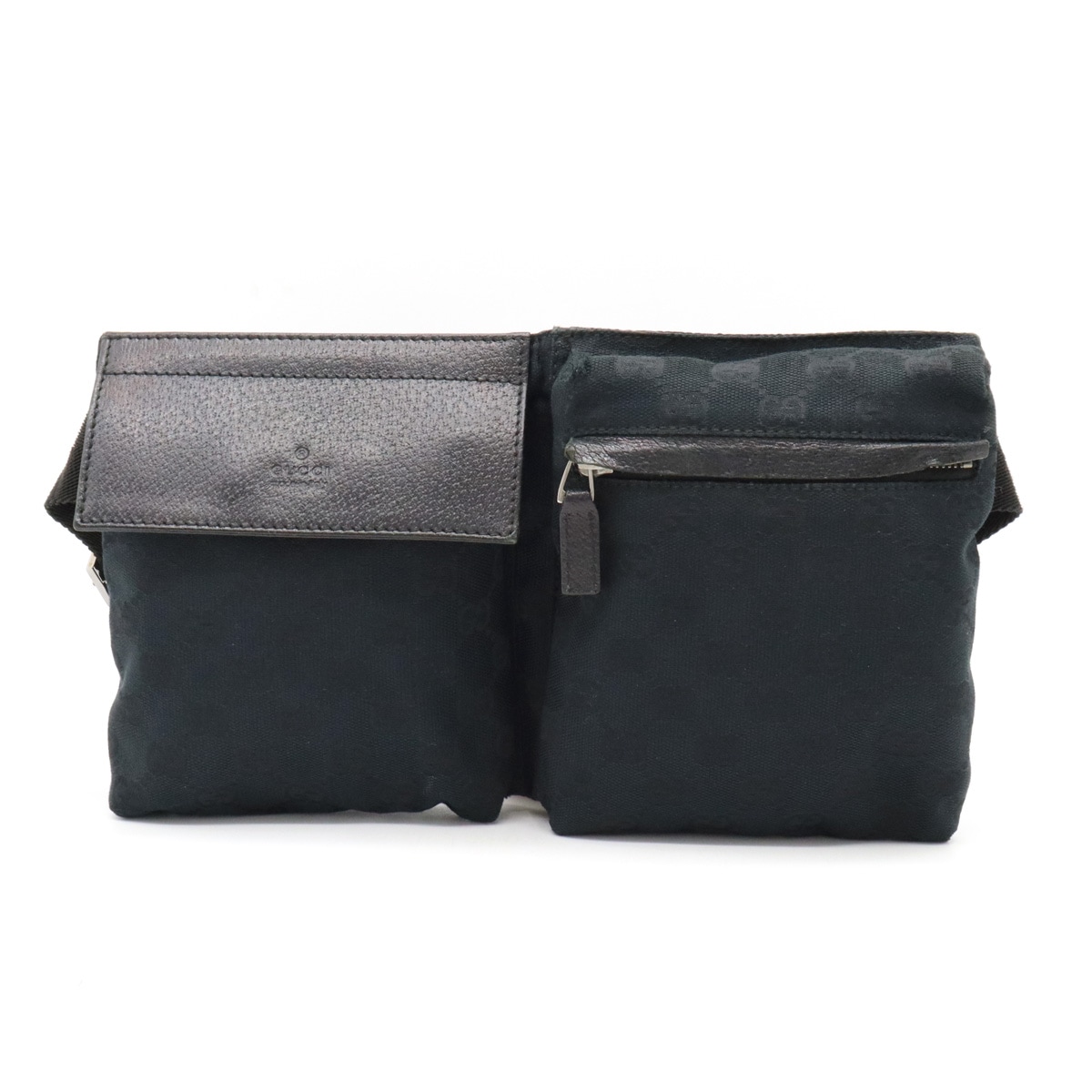 GGキャンバス ボディバッグ ウエストバッグ ウエストポーチ ヒップバッグ レザー ブラック 黒 シルバー金具 28566