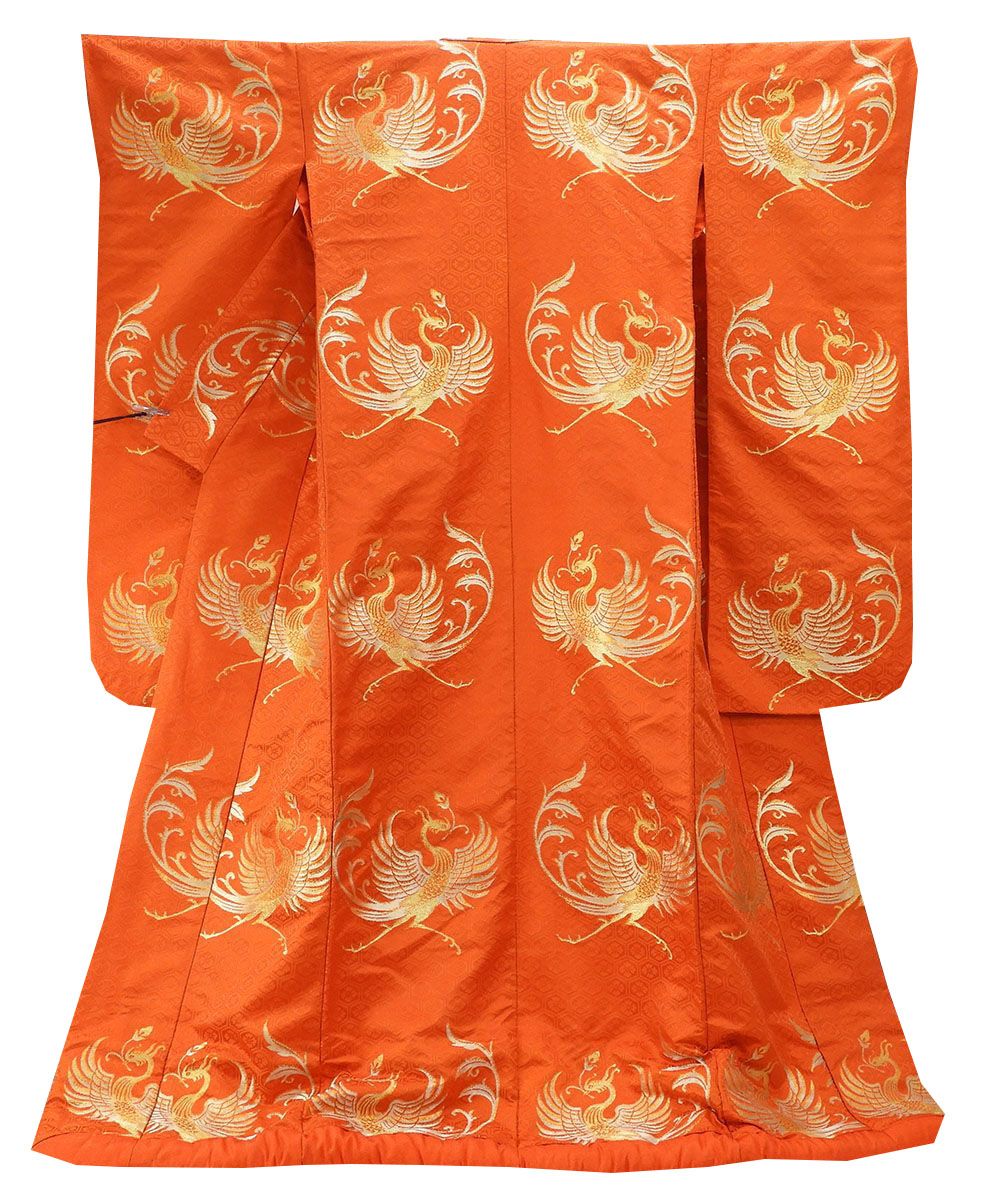 色打掛 正絹 龍村製 寿鳳飛来模様 打掛 良品 花嫁衣裳 婚礼 リサイクル ブライダル ウエディング 着物 e3080