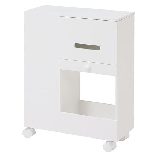 ドレッサー/化粧台 (ホワイト 幅44×奥行20×高さ57cm) キャスター ボックスティッシュ収納可 ダストボックス付き 完成品