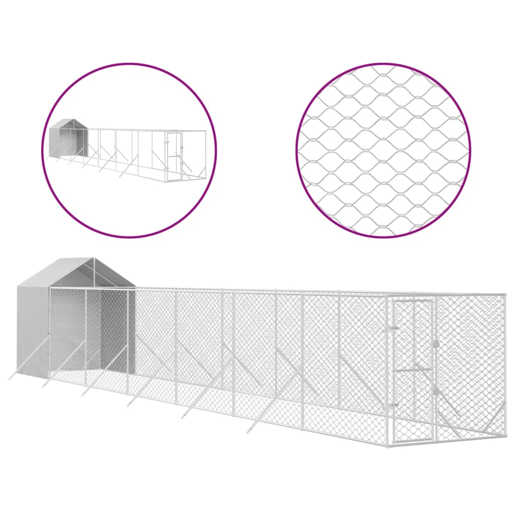 屋外犬小屋 屋根付き シルバー 2x14x2.5 m 亜鉛メッキ鋼製