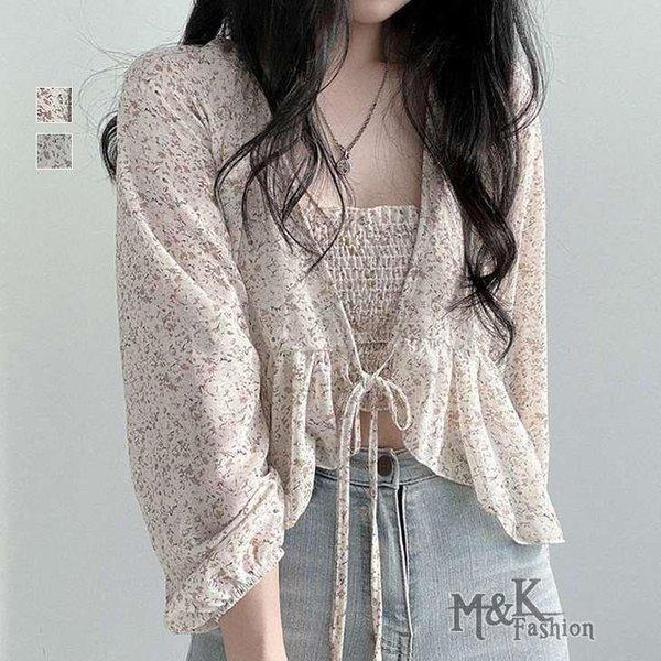 【2枚購入で 280円OFF!】タイムセール カーティガン レディース 長袖 コーディガン キャミソール ガーリー きれいめ花柄 シフォン パフスリーブ カジュアル リボン レディース 韓国ファッショ 7,085円