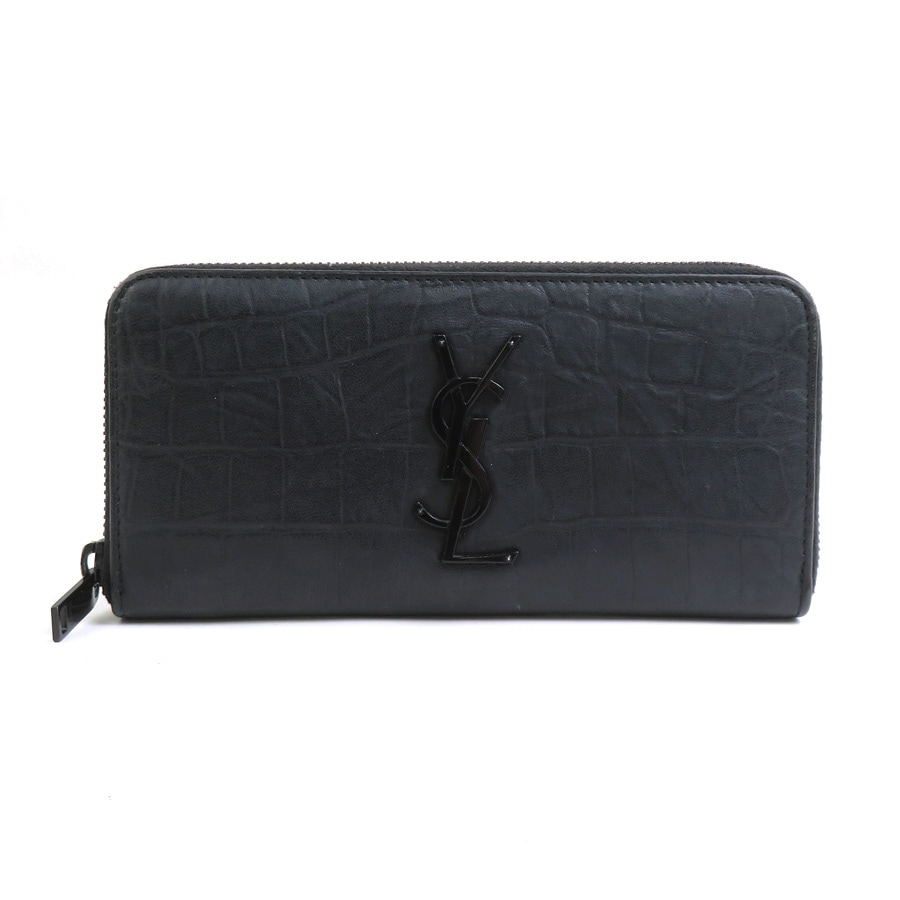 サンローラン SAINT LAURENT ラウンドファスナー長財布 型押しレザー ブラック ユニセックス r10463a