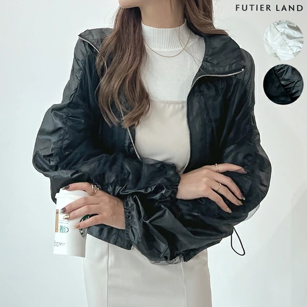 【即納】シャイニー×チュールシャーリングショートブルゾン