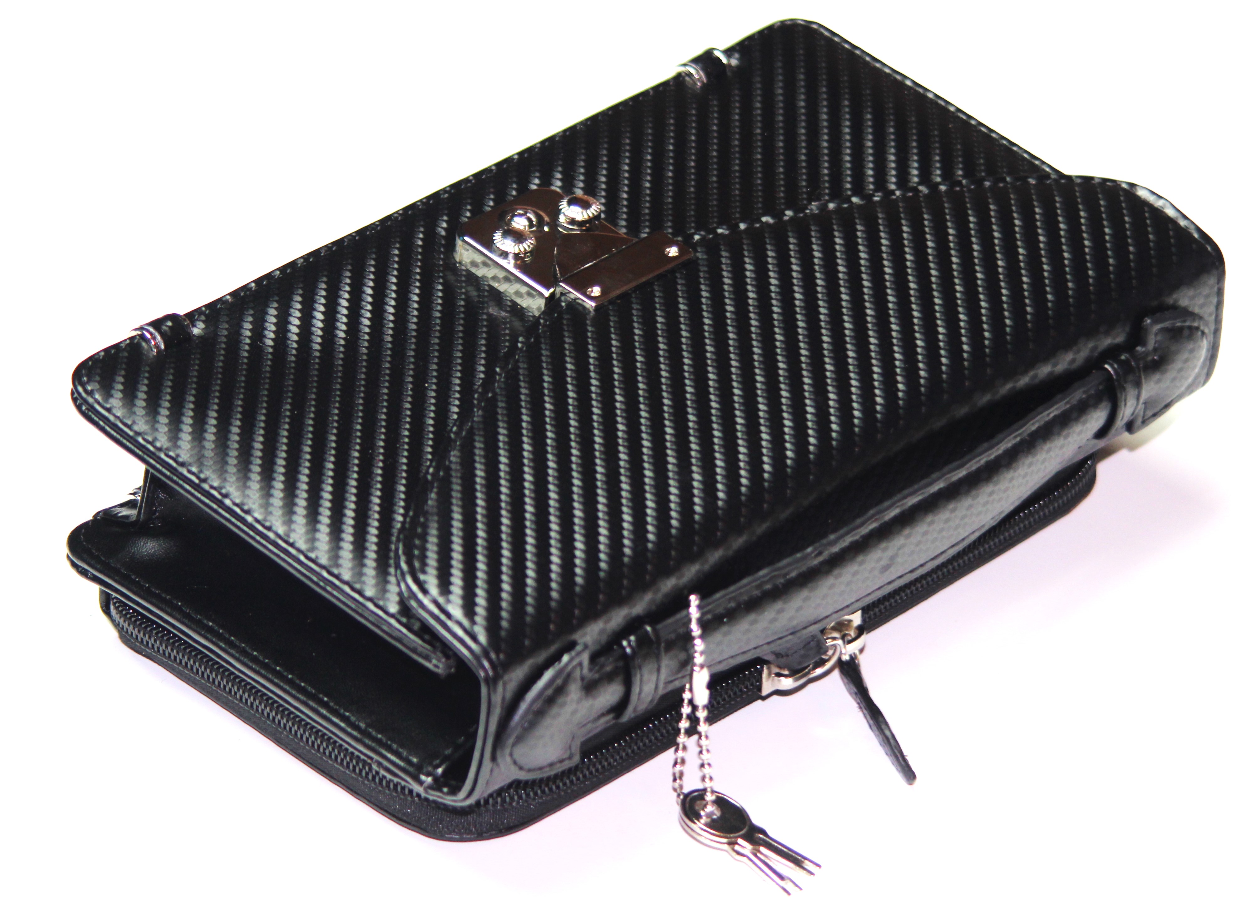 【新規OPEN】【期間限定セール】【激安】【新品未使用】特殊モデル　本カーボンレザー　背面財布機能付き　ミニセカンドクラッチバッグ　2449　ブラック 5,621円