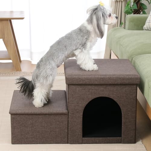 不二貿易 ドッグステップ 収納 ペットステップ 2段 ペットハウス 幅69×奥行39×高さ39cm チャコール ペット用品 収納付き 犬用階段 小型犬 負担軽減 53725