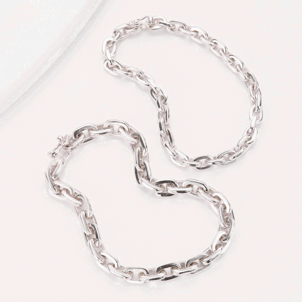 ペアブレスレット メンズ レディース シルバー925製 極太あずきチェーン カットアズキ 小豆