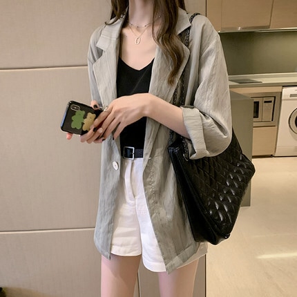 ジャケット トップス アウター 上着 袖あり 長袖 Vネック 襟付き ポケット 前開き 透け感 薄手 2XL グリーン ホワイト 個性的 無地 柄 お出かけ レディース 10代 20代