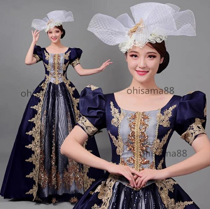 貴族ドレス オペラ声楽 可愛い 短袖 プリンセスドレス 中世貴族風 ステージ衣装 貴婦人ドレス 舞踏会 文化祭 学園祭 ヨーロッパ風 宮廷ドレス ロングドレス パーティードレス お嬢様 ワンピース ハ