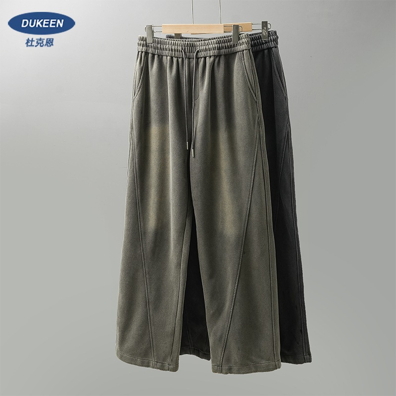 アメリカンヘビーインダストリー ウォッシュ加工 ダメージ加工 カジュアルパンツ メンズ 春秋スタイル ルーズストレート スプライシング オーバーオール ヘビースポーツパンツ