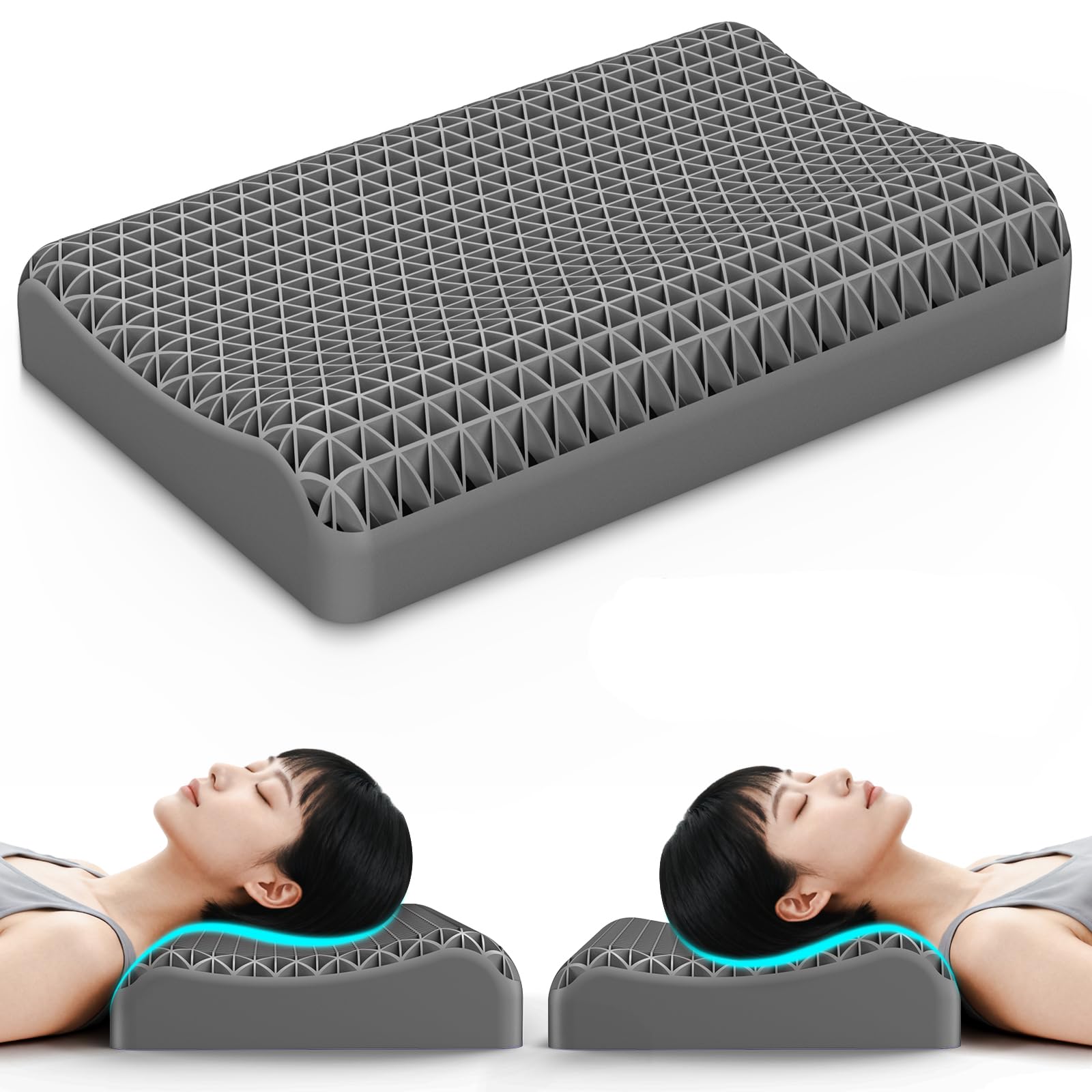 Dafeel 枕 首が痛くならない 安眠枕 ぶれいんすりーぷピロー 枕低め 8.5cm・枕高め 11cm 低反発・高反発 ジェル枕 洗える枕 人気 ダークグレー枕+白色枕カバー付き 父の日の贈り物とし