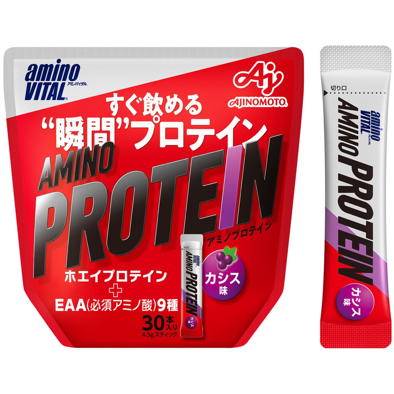 味の素 アミノバイタル アミノプロテイン カシス味 30本入パウチ アミノ酸 BCAA EAA ホエイプロテイ シェイカー不要 計量不要 携帯性 4,240円