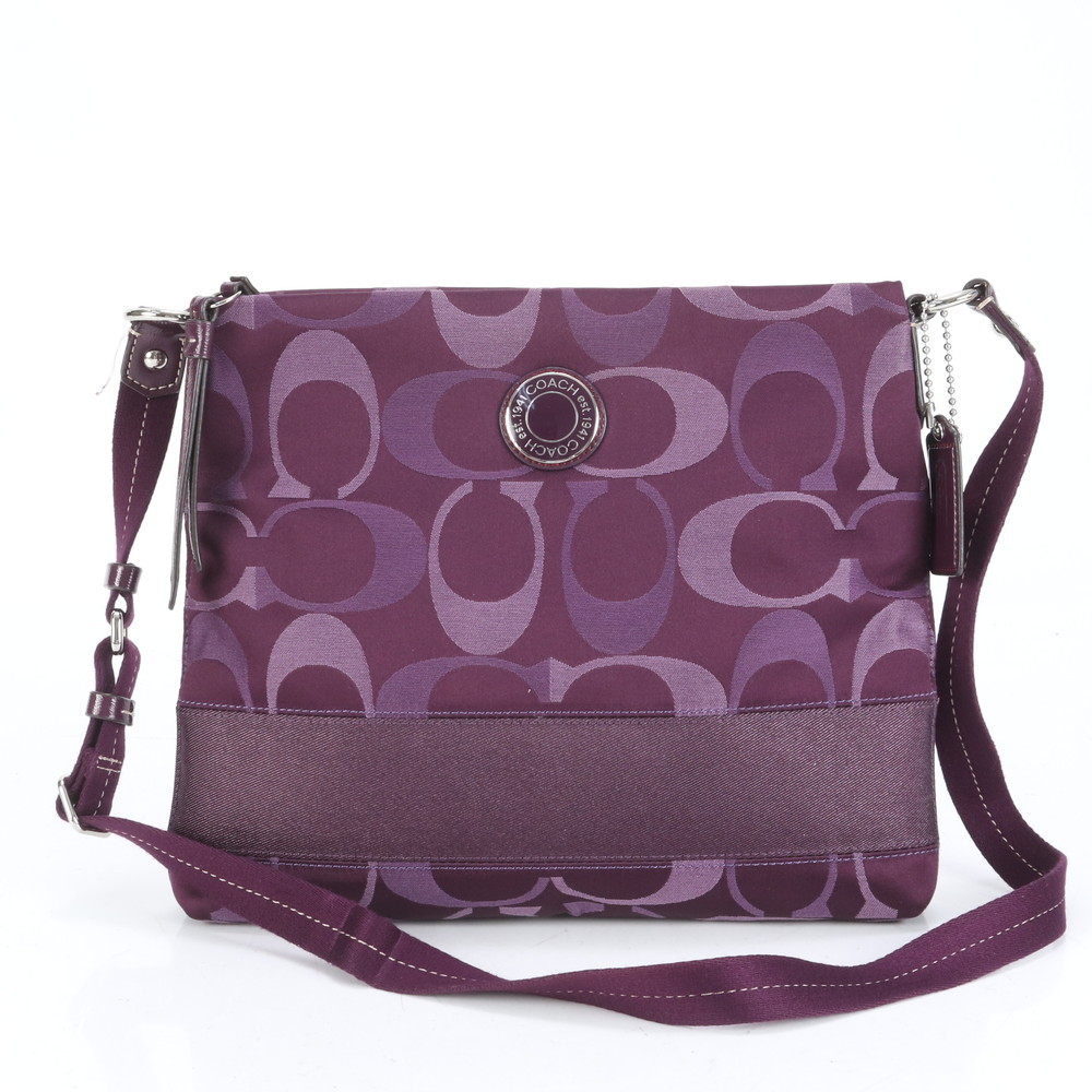 美品 シグネチャー F20061 レザー×キャンバス ショルダーバッグ 斜め掛け ハンド トート レディース RUE CO9-5 中古