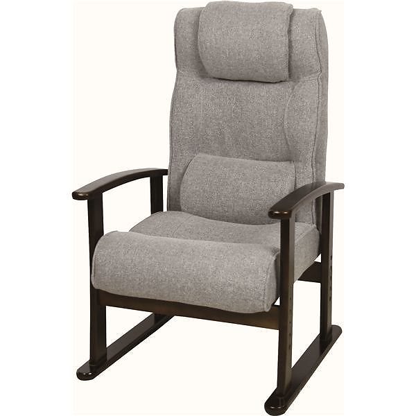 レバー式リクライニングチェア（楽々チェア） 木製 肘付き 高さ4段階調節 RKC-38GY グレー（灰）