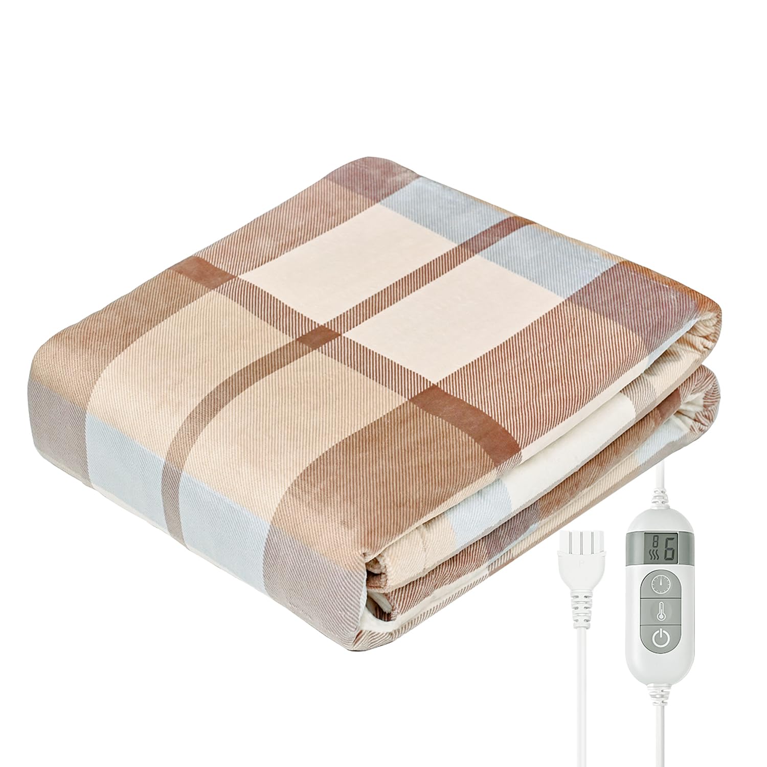 電気毛布 掛け敷毛布 洗える 140*80CM 8段階温度調整 あったか寝具 丸洗い可 9時間タイマー機能 こたつ布団 電気毛布 省エネ 消し忘れ防止自動オフ ベージュチェック
