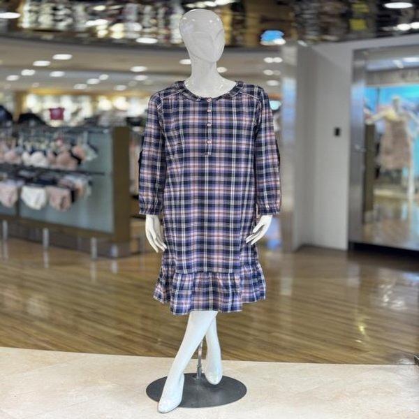 GW8870A_コットン起毛チェックホームウェア 女性ワンピースパジャマ