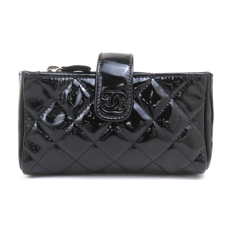 シャネル CHANEL ポーチ パテントレザー ブラック レディース e61721a