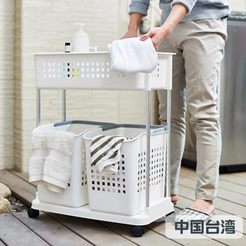 【急速出荷!】汚れた脱衣カゴ ランドリーバスケット バルコニー収納 シンプル 二層 汚れた脱衣カゴ 収納ラック 収納