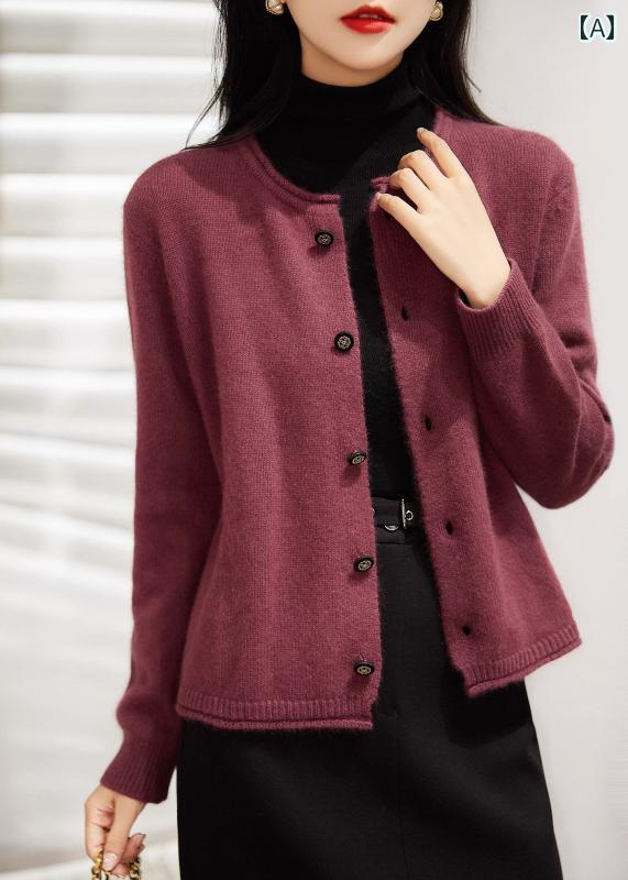 ニット レディース カーディガン おしゃれ カジュアル 大きめサイズ ウール 秋冬 無地 ラウンドネック セーター ワインレッド ベージュ 9,771円