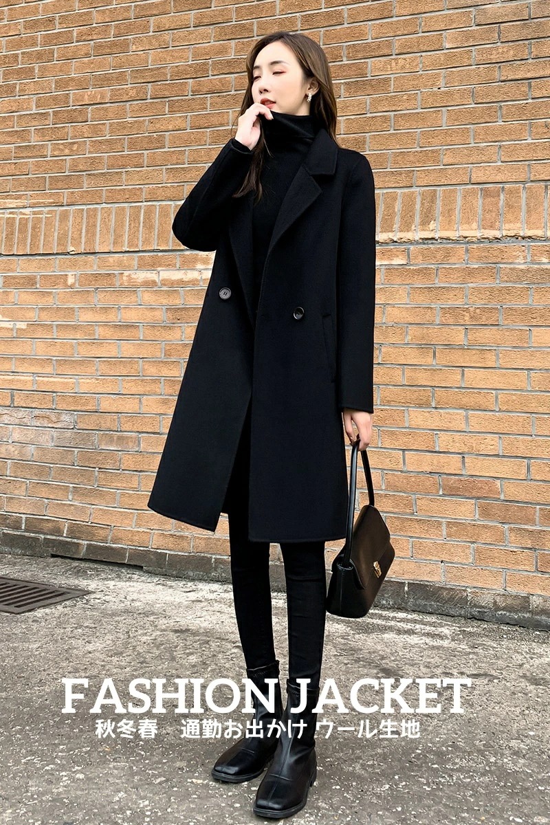 再入荷品エレガント ジャケット レディースジャケット 無地 高級感 おしゃれ ブラック ミドル丈ジャケット ブラック 上品 きれいめ ウール生地 小柄 着痩せ 通勤通学 宴会 お呼ばれ お出かけ 秋冬