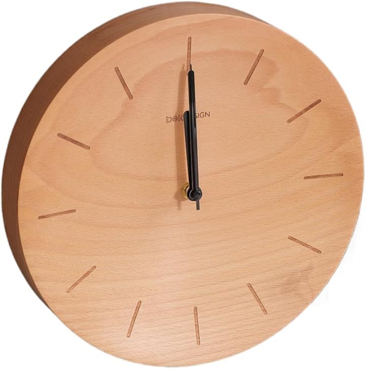 壁掛け時計 ドイツ産 天然木 ブナ 木製 丸形 アナログ 静音タイプ 電池式 28cm(C1708 ブナ木（ドイツ） 数字なし, 28cmx28cmx4.5cm)