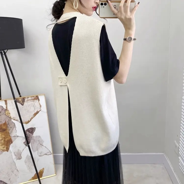 トップス ニットソー セーター ベスト クルーネック 袖なし ノースリーブ バックシャン バックコンシャス キュート かわいい ラブリー 大人可愛い 大人っぽい 大人女子 フェミニン きれいめ 5,307円