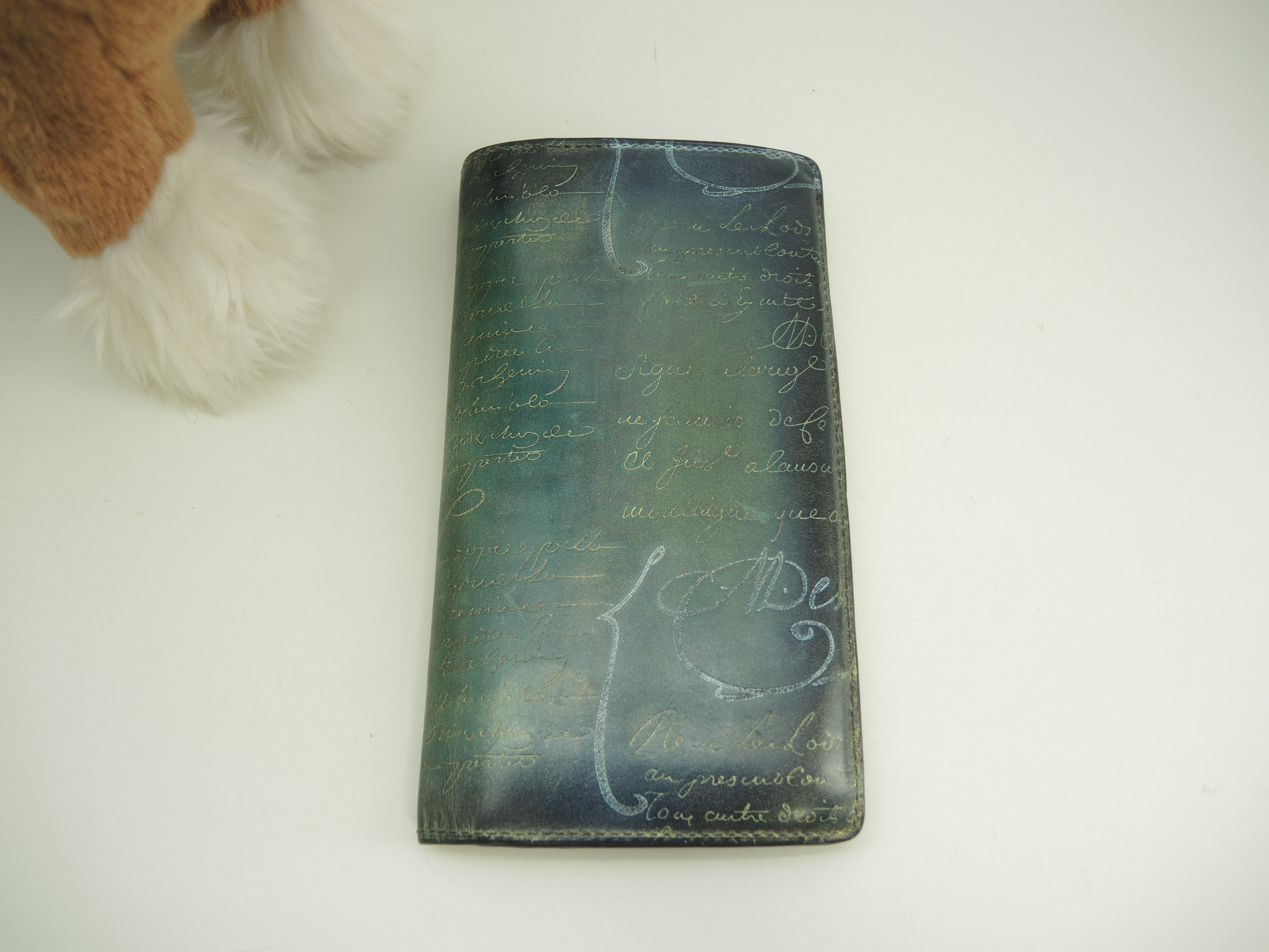 サンタル カリグラフィ青 金銀パティーヌ 2折長財布 ロングウォレット@E0166