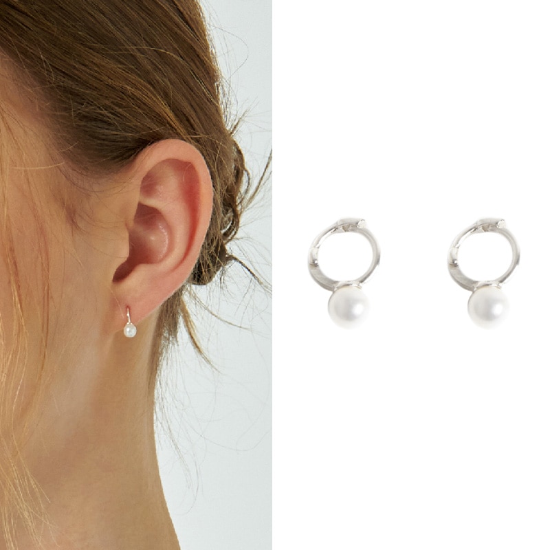 [TWICE ツウィ着用] [Silver925] ミニパールワンタッチイヤリング/ 韓国女性アクセサリー韓国ジュエリー韓国ファッション