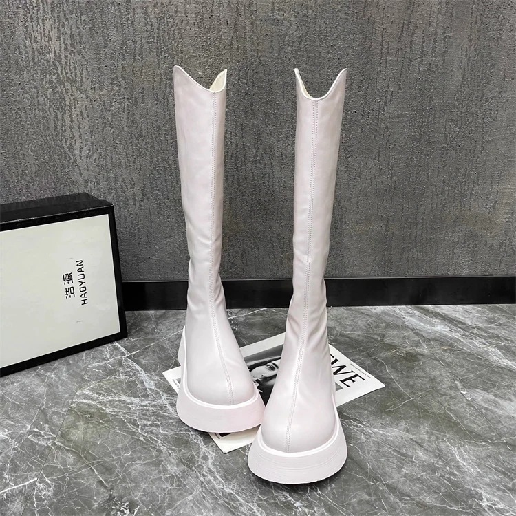 INSスタイル あつぞこしゅーず 厚底 スリム ストッキング 秋 歩きやすい ロングブーツ シューズ 真皮 膝下靴 超軽量 高くなる カジュアル