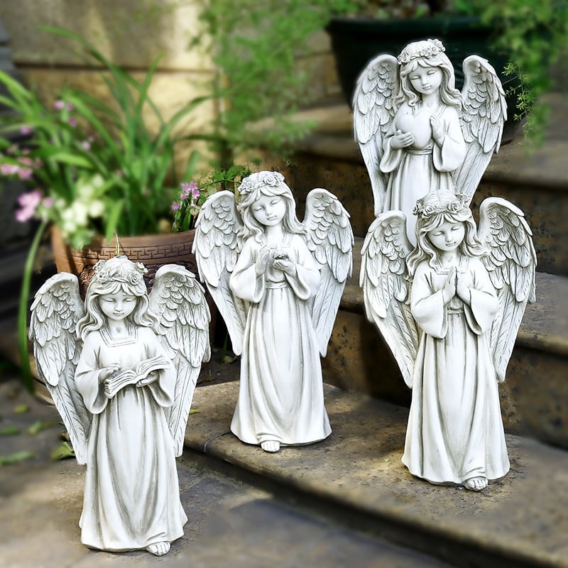 ガーデンオーナメント 置物 オブジェ 天使 エンジェル LED ライト 照明 彫刻 庭 屋外 インテリア アンティーク 装飾 4種類 おしゃれ ガーデニング